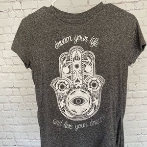 High low super soft tee with Hamsa Hand design